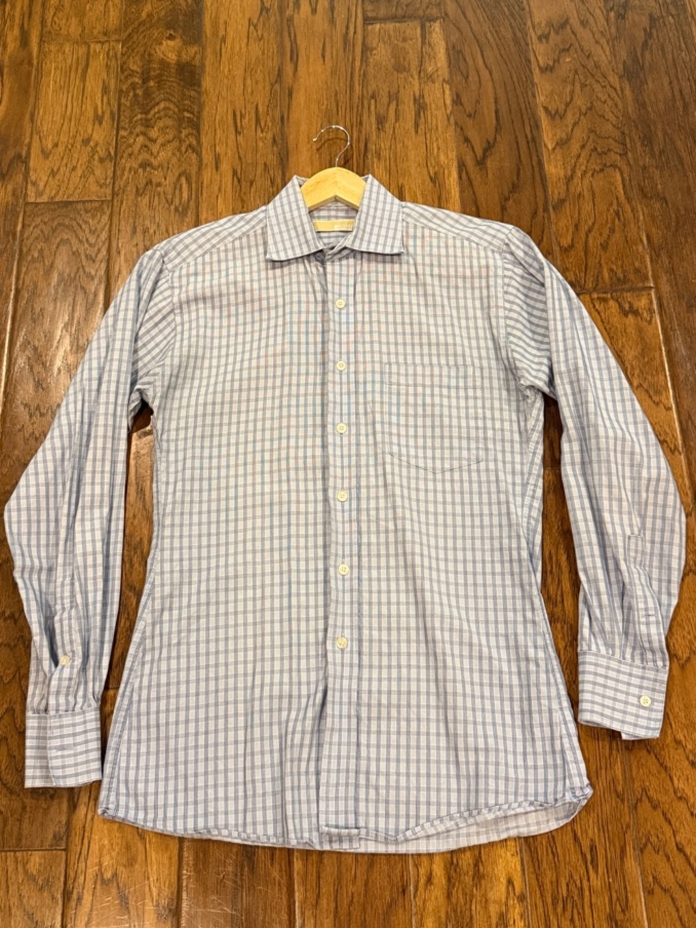 Michael Kors Light Blue and White Plaid Dress Shirt